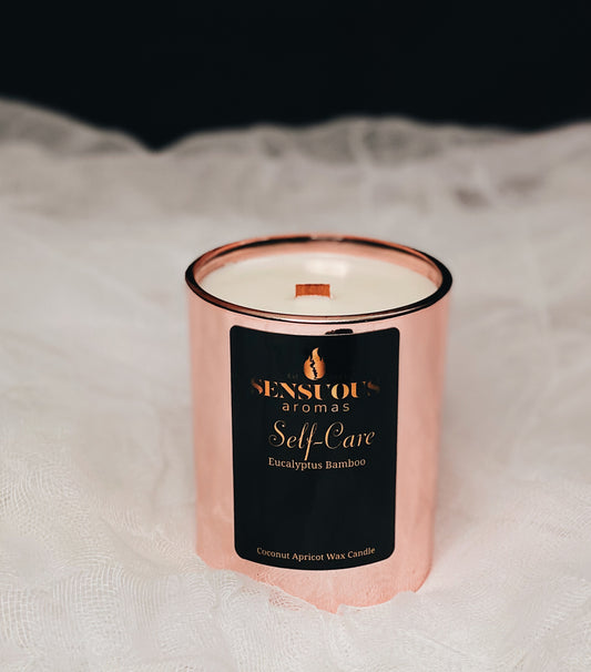 Hand-Crafted Coconut Wax wooden wick candle Self-Care eucalyptus and bamboo made with natural plant-based ingredients for a cleaner even long-lasting burn 