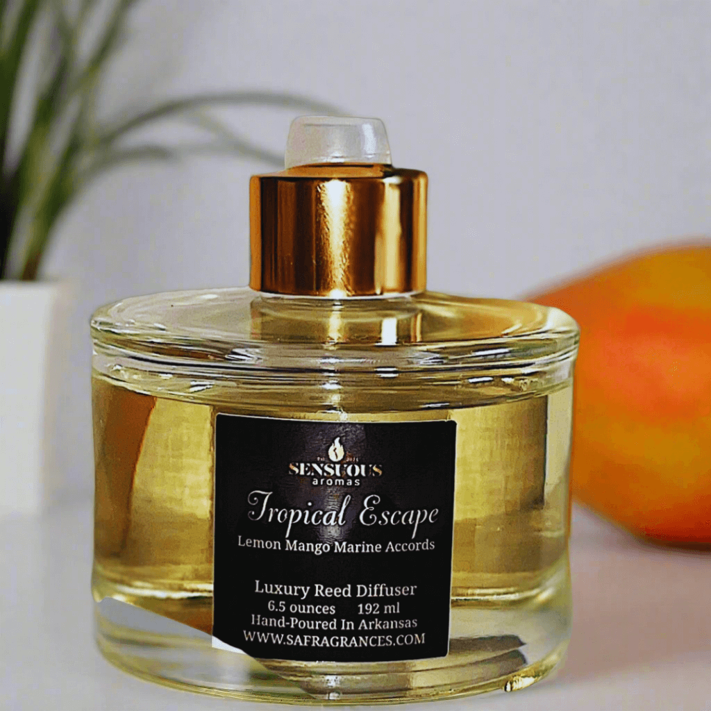 Tropical reed diffuser – mango, citrus & marine notes for a fresh island escape and uplifting home atmosphere