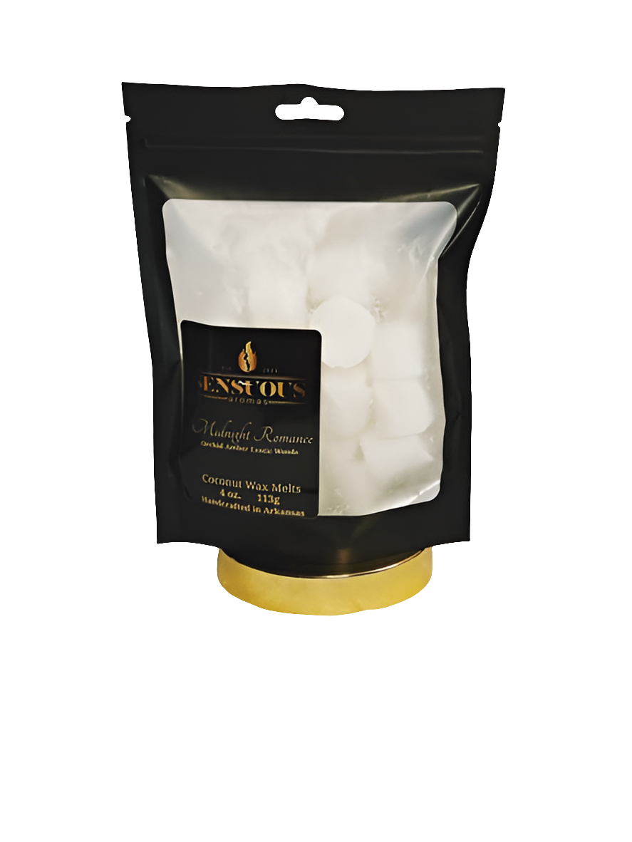 Midnight Romance wax melts – jasmine, amber & exotic woods coconut wax melts for sensual nights and relaxing bedroom fragrance