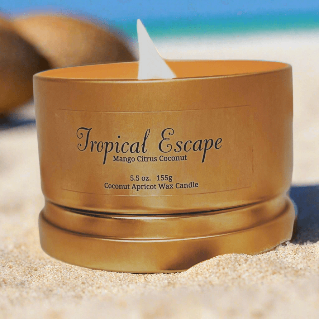 Handcrafted luxury coconut apricot wax candle made with cruelty-free plant-based ingredients.