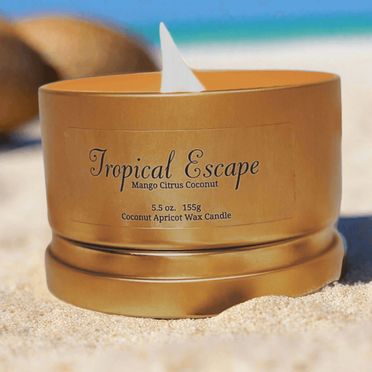 Handcrafted luxury coconut apricot wax candle made with cruelty-free plant-based ingredients.
