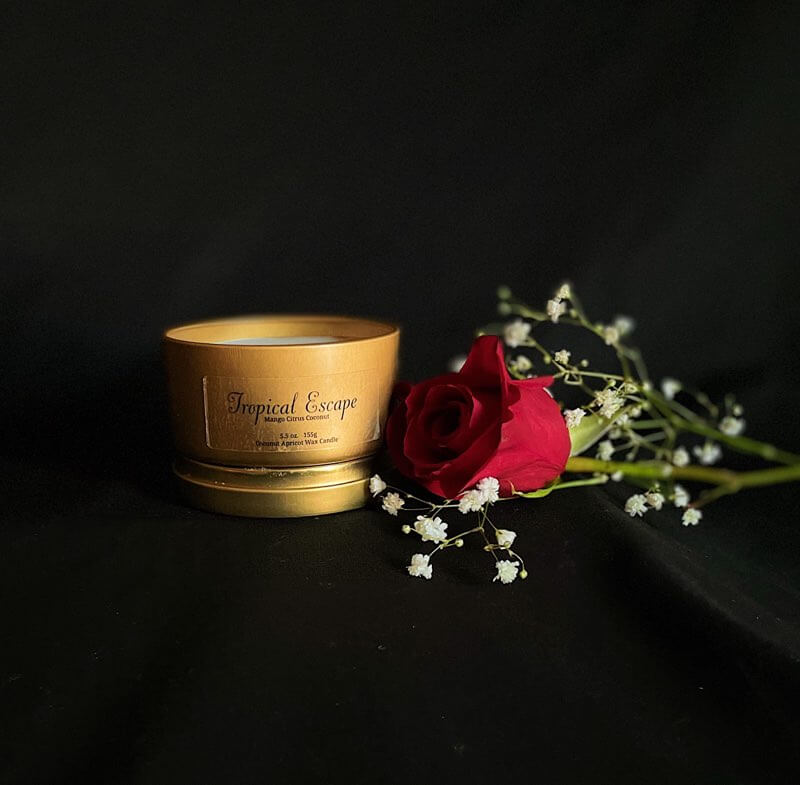 Handcrafted luxury coconut apricot wax candle made with cruelty-free plant-based ingredients.