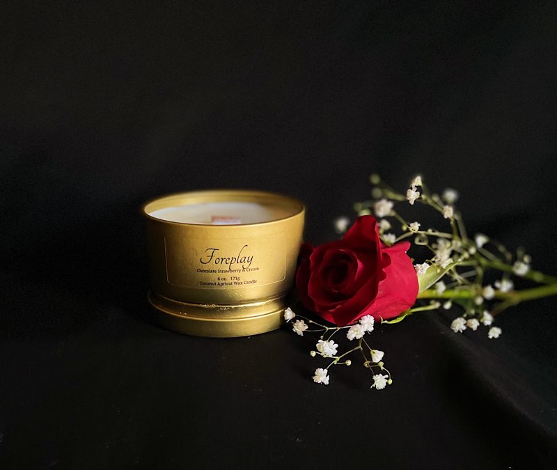 Candle care tips. Foreplay Coconut Apricot Wax Candle poured in a metal gold tin made with cruelty-free natural ingredients free of toxins, phthalates, sulfates and parabens. Long-Lasting Luxury Fragrances that set the mood in your bedroom.