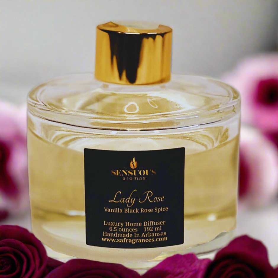 Lady Rose sustainable luxury reed diffusers in a modern clear glass jar. Best ways to keep your home smelling amazing with luxury candles, reed diffusers that last