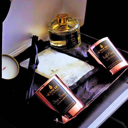 Luxury self-care candles, wax melts, and diffusers with eucalyptus, bamboo & spa-inspired scents for deep relaxation 