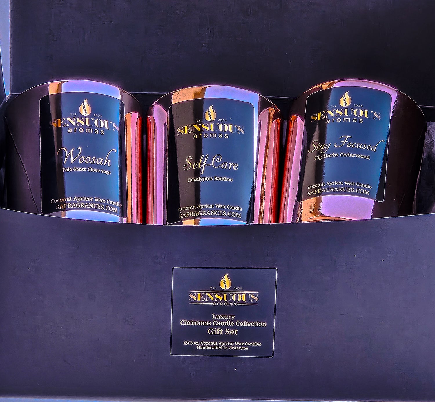 Sensuous Aromas LLC Limited-Time ONLY trii candle set for selfcare enthusiasts or anyone needing to reset after a long day/week. 