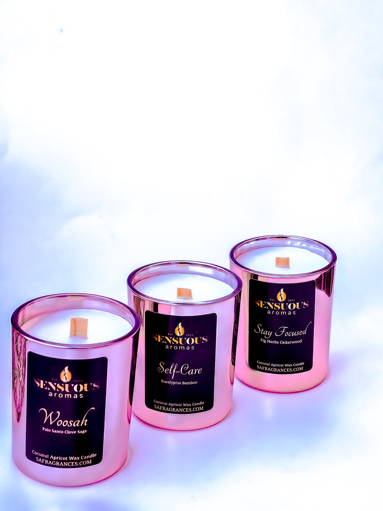 Sensuous Aromas LLC Limited-Time ONLY trii candle set for selfcare enthusiasts or anyone needing to reset after a long day/week. 