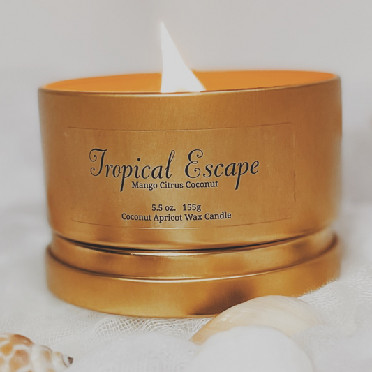 TROPICAL ESCAPE COCONUT APRICOT WAX CANDLE LUXURY TIN
