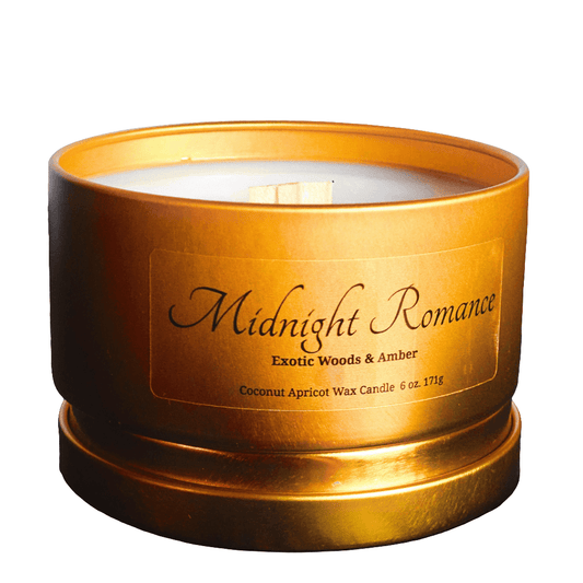 Luxury travel candle – jasmine, amber & exotic woods coconut wax scented candle in gold metal tin