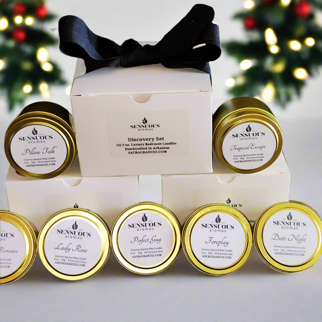 Discovery Candle 4-Piece gift set perfect gift ideas. Handcrafted with premium natural ingredients Cruelty-free sustainable ingredients 