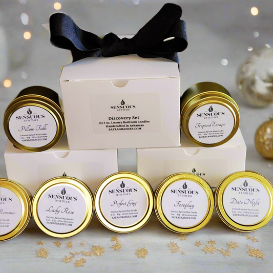 Luxury Romantic Candle Discovery Gift Set made with natural, sustainable, cruelty-free ingredients free of toxins. Christmas gift ideas.